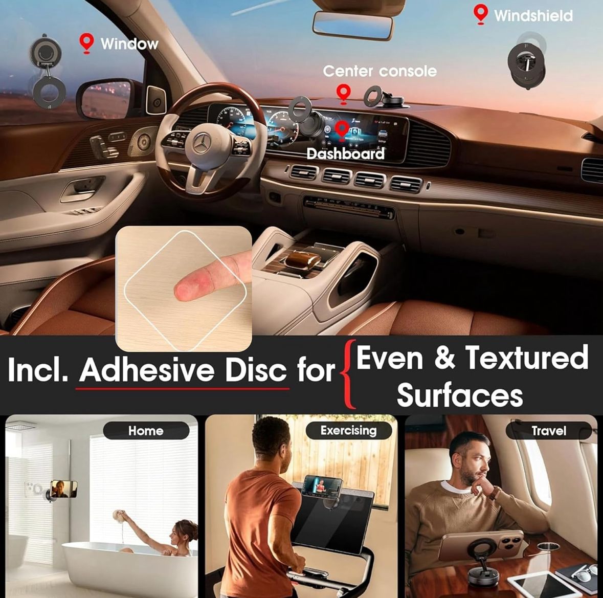 Vaccum Magnetic Phones Holder, Magnetic Car Phone Mount, Hands-Free for Car/Gym/Mirror/Shower Compatible with All Mobile