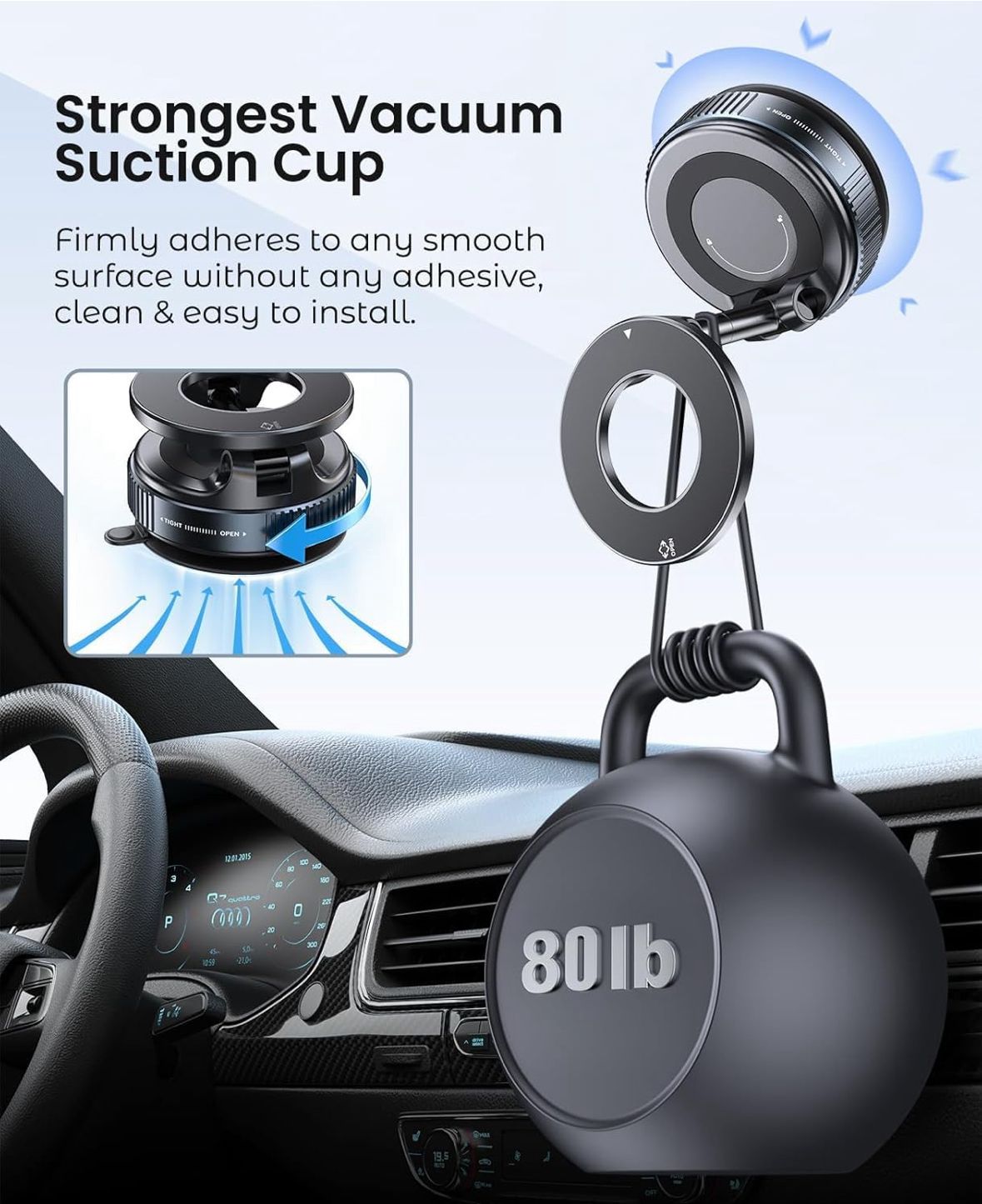 Vaccum Magnetic Phones Holder, Magnetic Car Phone Mount, Hands-Free for Car/Gym/Mirror/Shower Compatible with All Mobile